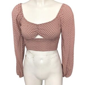 Hollister Red Patterned Crop Top with cut out